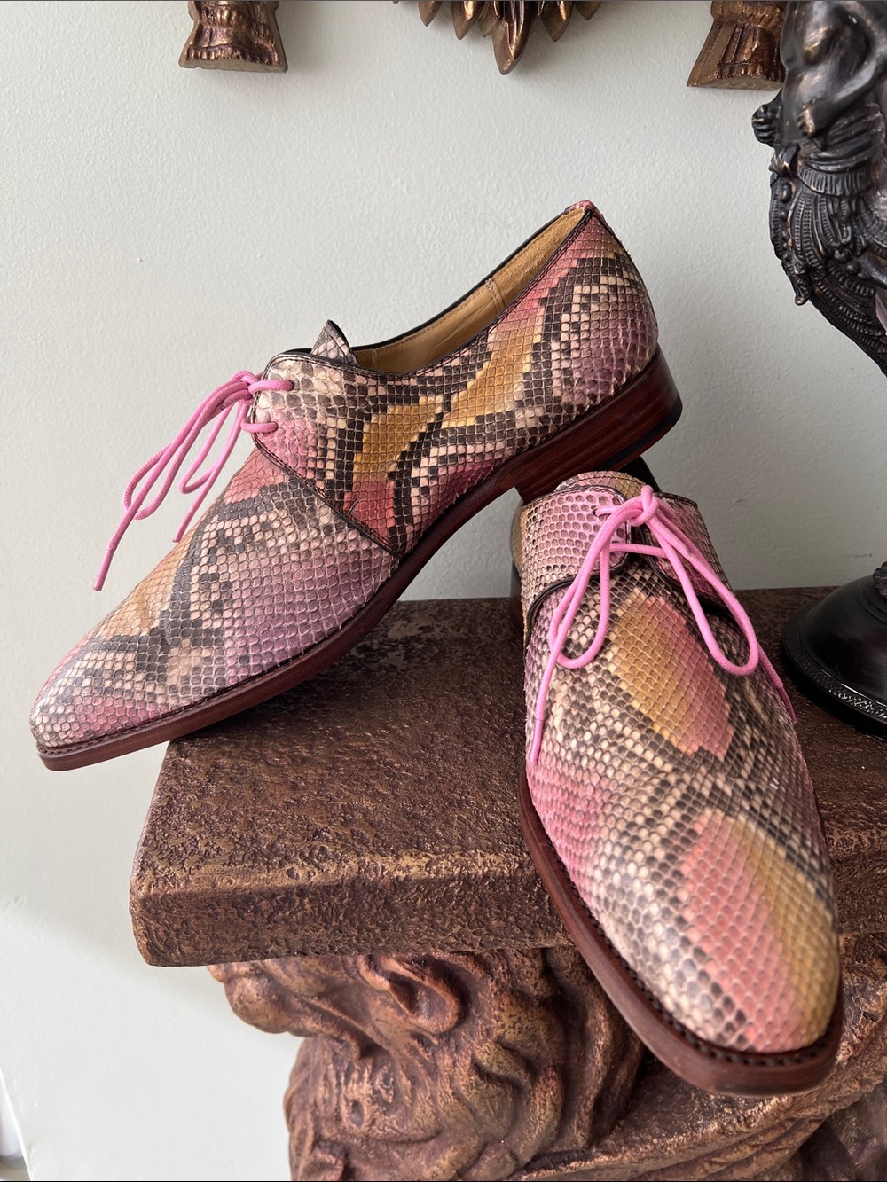 Exceptionally High Quality Pink Multi Color Python Snakeskin Men's Shoes